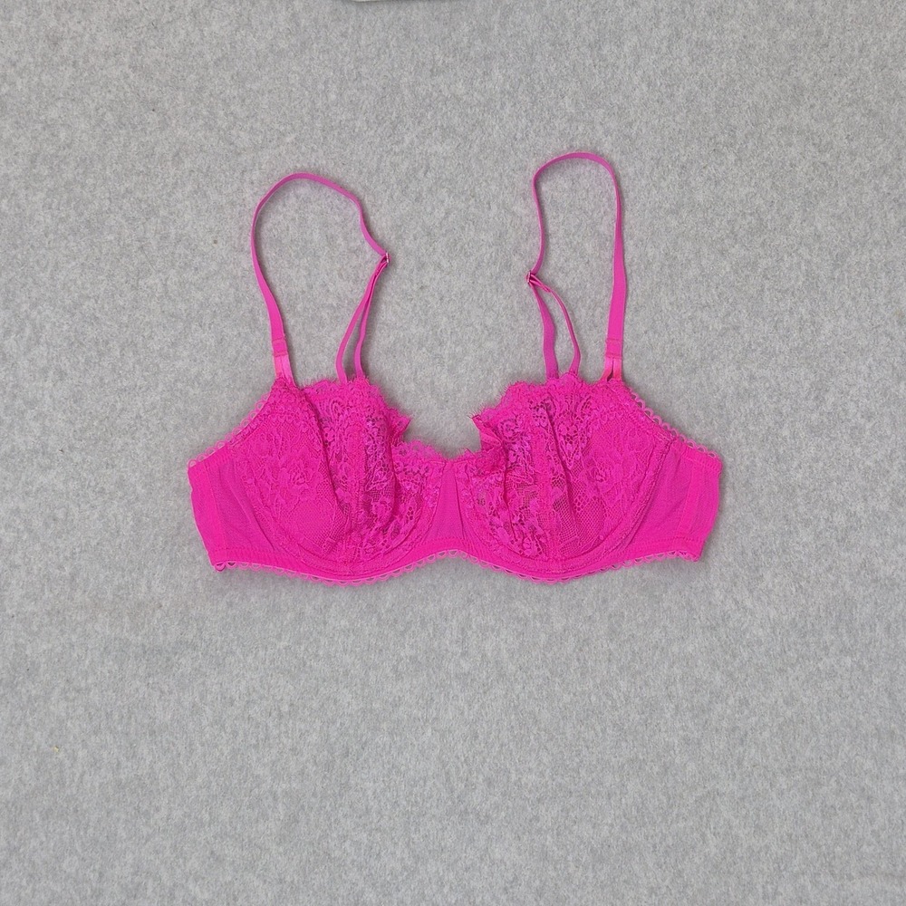Dobreva Women Bra‎ 34B Pink F070 Balconette Underwired Lace Mesh Strap